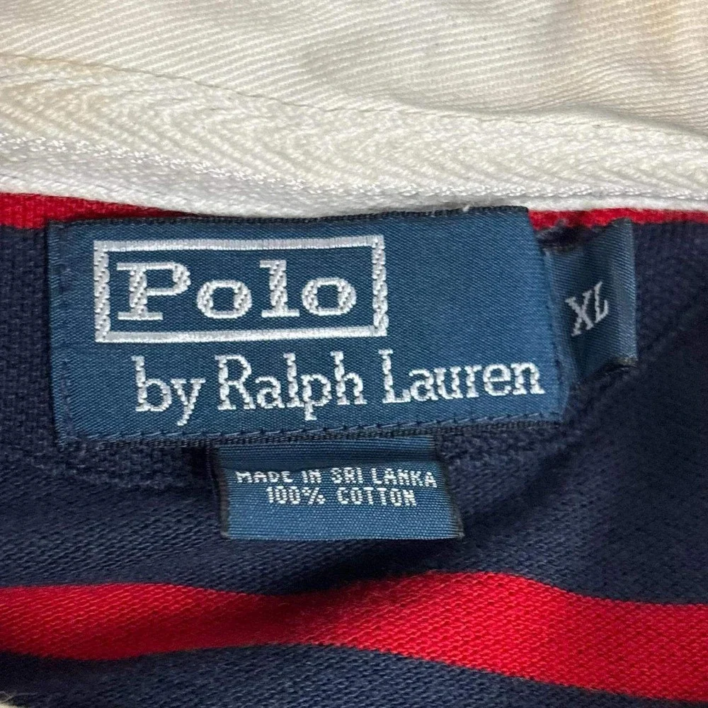 Polo Ralph Lauren Mens XL Crest Rugby Polo Shirt Navy Red Striped Short Sleeve